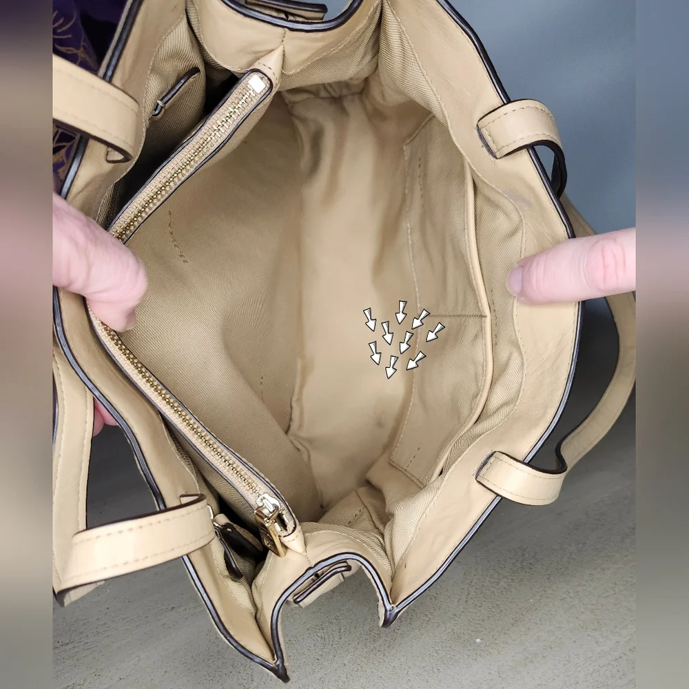 Coach Swagger Beige Leather Tote with Silver Accents